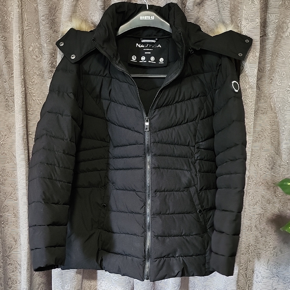 Nautica Quilted Black Hooded Jacket